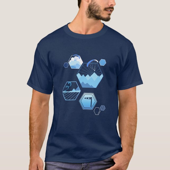 Paragliding Tessellating Elements Blue T-Shirt (Front)