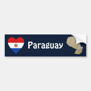 Paraguay Flag Heart + Map Bumper Sticker