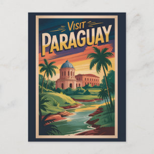 Paraguay Landscape Illustration Travel Art Vintage Postcard