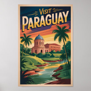 Paraguay Landscape Illustration Travel Art Vintage Poster