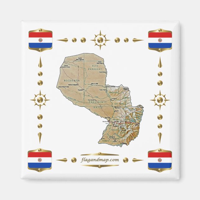 Paraguay Map + Flags Magnet (Front)