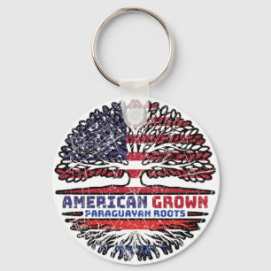 Paraguay Paraguayan American USA Tree Roots Flag Keychain