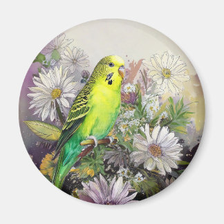 Parakeet and Daisies magnet