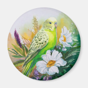 Parakeet and Flowers Magnet