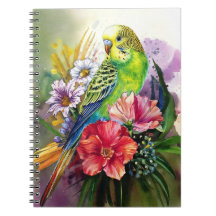 Parakeet and Flowers Notebook