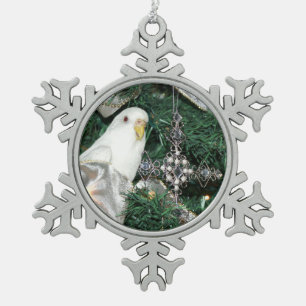Parakeet in a Christmas tree Snowflake Pewter Christmas Ornament