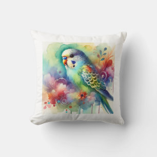 Parakeet in Watercolors 130724AREF104 - Watercolor Throw Pillow