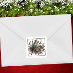 Parakeet Lanterns Christmas  Square Sticker<br><div class="desc">Capturing the sweet and elegance of a beautiful parakeet amid vintage lanterns with a beautiful Christmas bouquet,  featuring pinecones,  poinsettia,  feathers,  holly berries,  and Christmas baubles.</div>