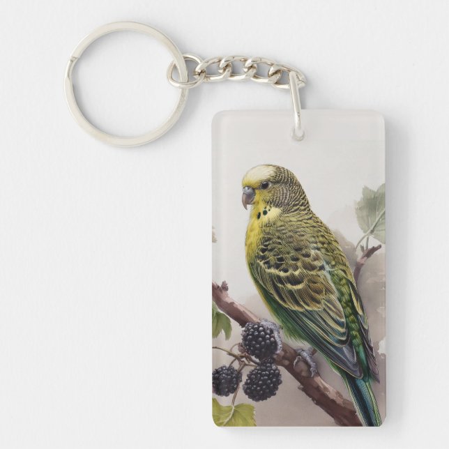 Parakeet on a Mulberry Branch Keychain (Front)