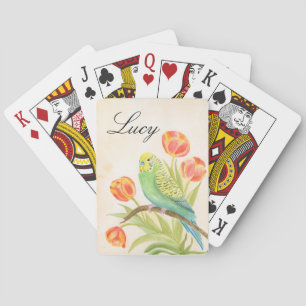 Parakeet with Tulips Personalize Playing Cards