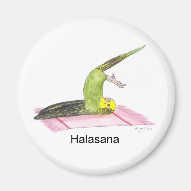 Parakeet Yoga, Plow Pose (with text) Magnet (Front)
