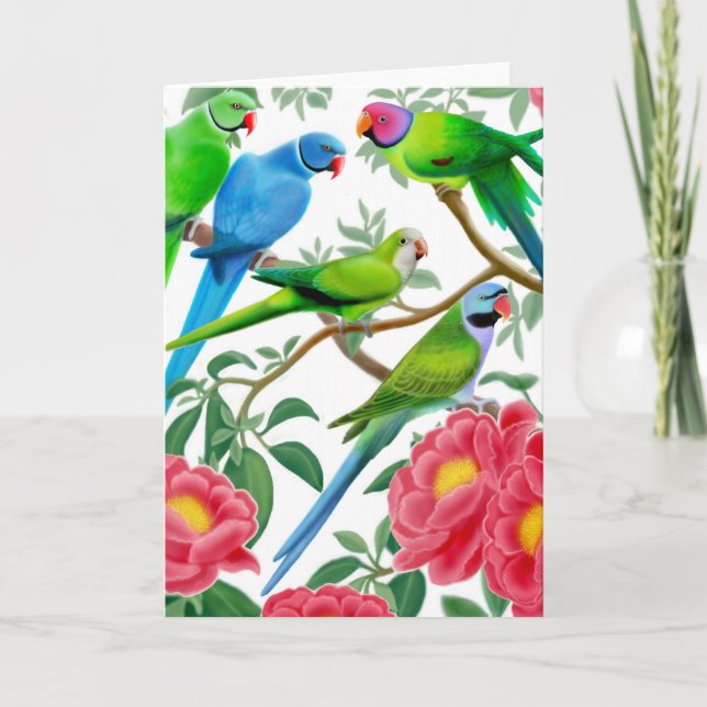 Parakeets and Peonies Card (Front)