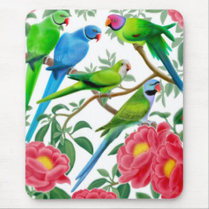Parakeets and Peonies Mousepad