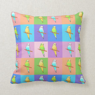 Parakeets in colourful squares Pattern cushion