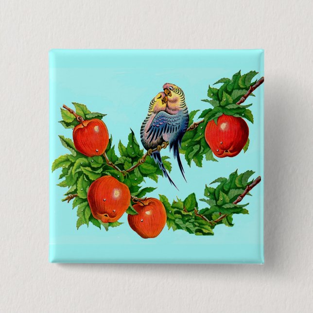 parakeets in love 2 inch square button (Front)