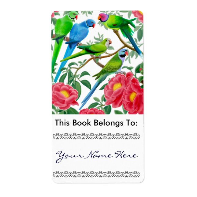 Parakeets in Peonies Bookplate (Front)