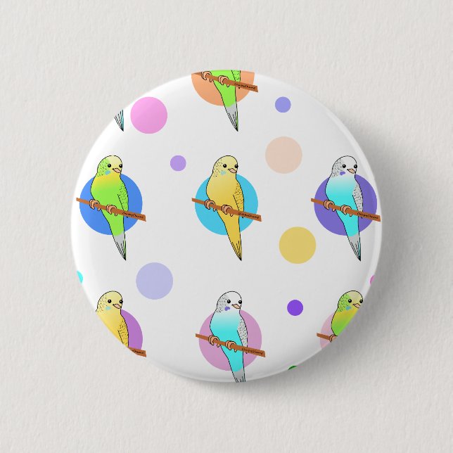 Parakeets & Polka Dots Pattern 2 Inch Round Button (Front)