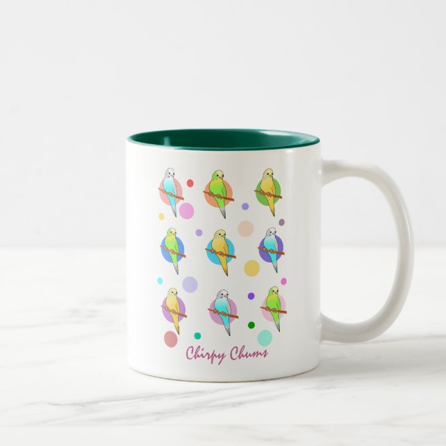Parakeets & Polka Dots Pattern Two-Tone Coffee Mug (Right)