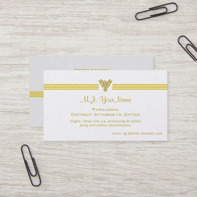 Paralegal DAs Office luxury gold stripes, phoenix Business Card (Front/Back In Situ)