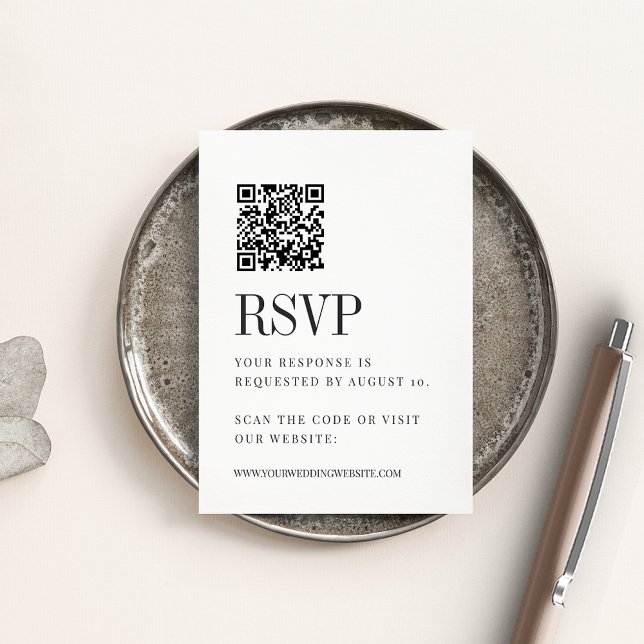 Parallel Modern Black & White Wedding QR Code RSVP Enclosure Card (Creator Uploaded)