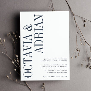 Parallel   Modern Navy & White Typography Wedding Invitation