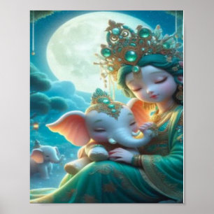 Parallel Realms Baby Goddess and Baby elephant Poster
