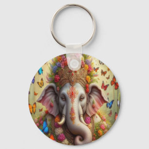 Parallel Realms Elephant and Butterflies key chain