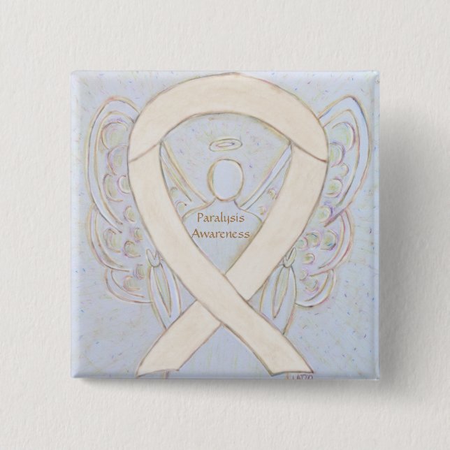 Paralysis Awareness Ribbon Angel Custom Button Pin (Front)