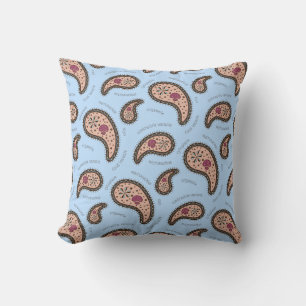 Paramecia Paisley Biology Science Blue Throw Pillow