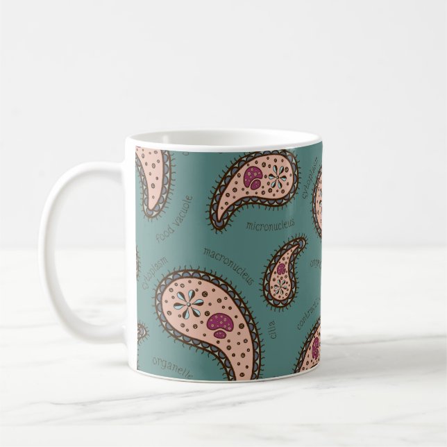 Paramecia Paisley Biology Science Teal Coffee Mug (Left)