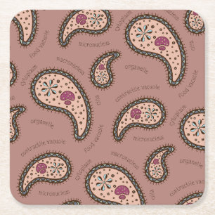 Paramecia Paisley Customizable Biology Mocha Brown Square Paper Coaster
