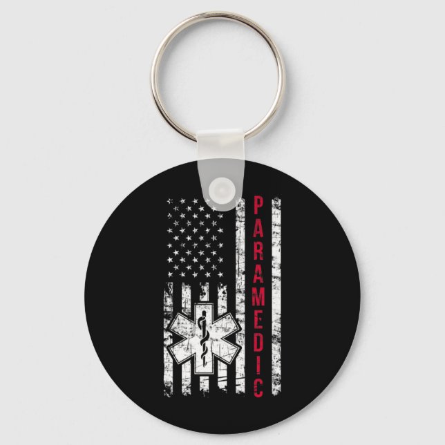 Paramedic American Flag Independence Day Emt Ems U Keychain (Front)