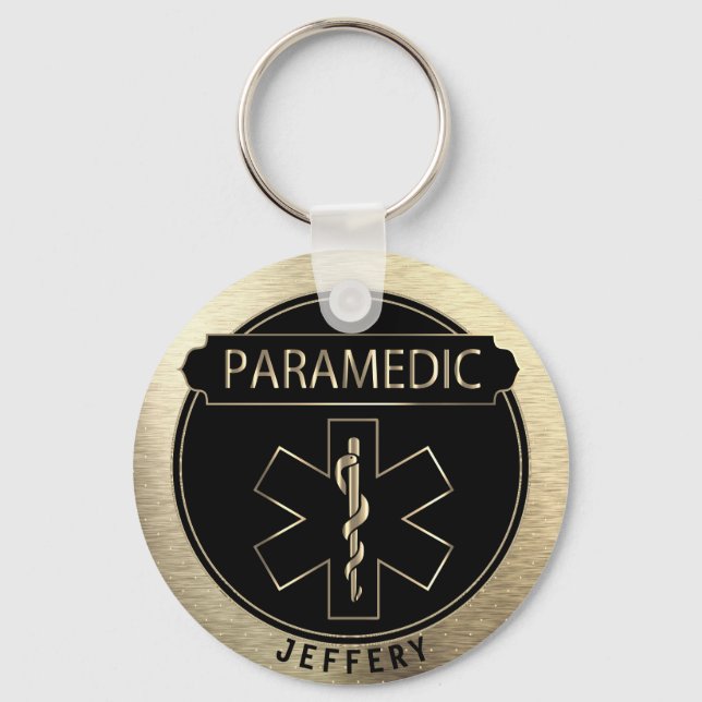Paramedic 🚑 - Black and Gold   Keychain (Front)