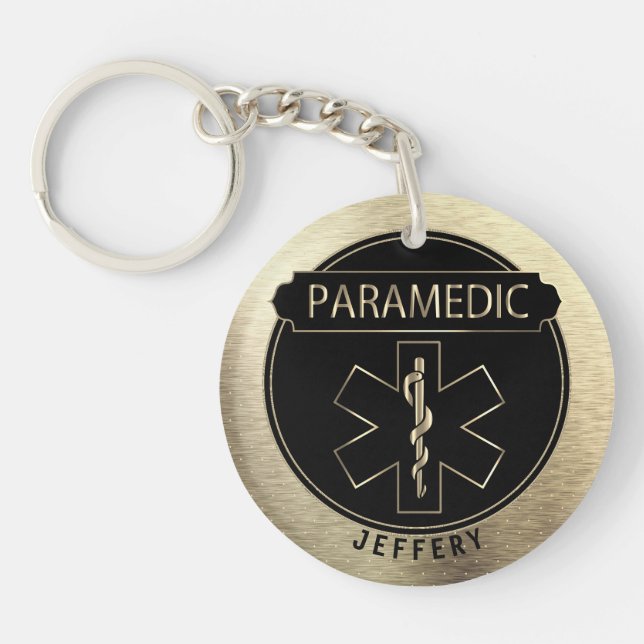 Paramedic 🚑 - Black and Gold  Keychain (Front)