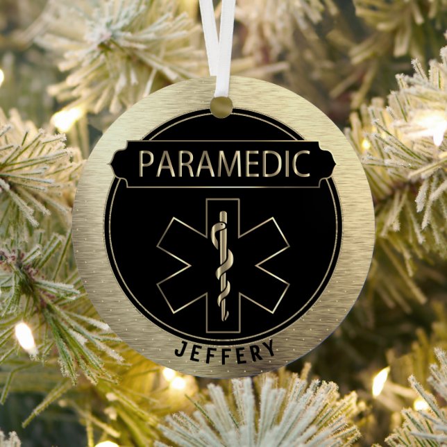 Paramedic 🚑 - Black and Gold  Metal Ornament (Insitu)