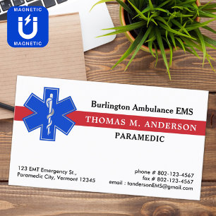 Paramedic EMS Ambulance Star Of Life Custom Logo Magnetic Business Card