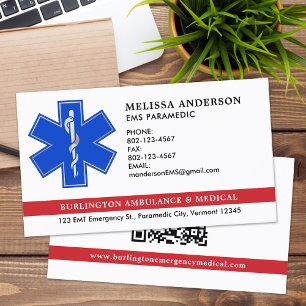 Paramedic EMS Ambulance Star Of Life Logo QR Code Business Card