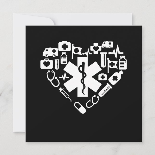 Paramedic Heart Paramedic Caduceus Doctor EMS EMT  Invitation (Front)