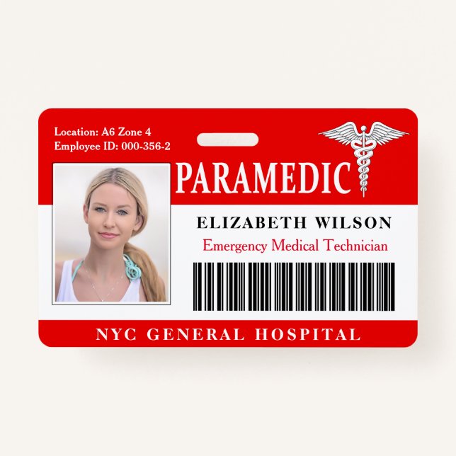 Paramedic | Hospital Medical Employee Photo ID Badge (Front)