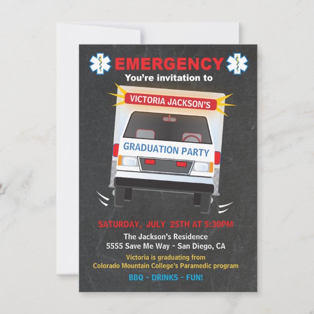 Paramedic or EMT Graduation Party Invitation (Front)