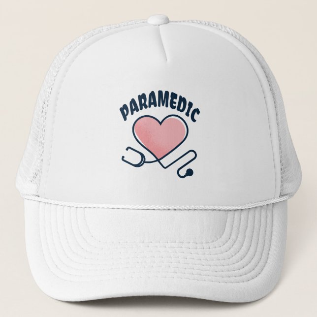 Paramedic Stethoscope with heart Trucker Hat (Front)
