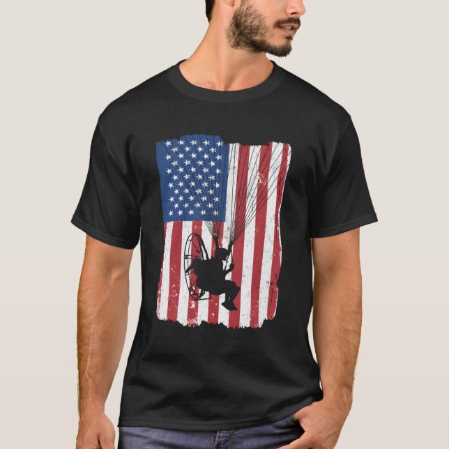 Paramotor Pilot Powered Paraglider Usa American Fl T-Shirt (Front)