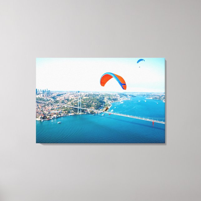 Paramotors Pilots Flying Over The Bosphorus Canvas Print (Front)