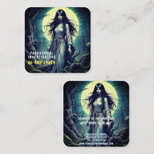 Paranormal Investigator Haunted Ghost Square Business Card (Front/Back)