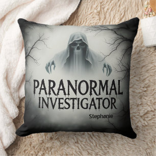 Paranormal Investigator Reaper Haunted Throw Pillow