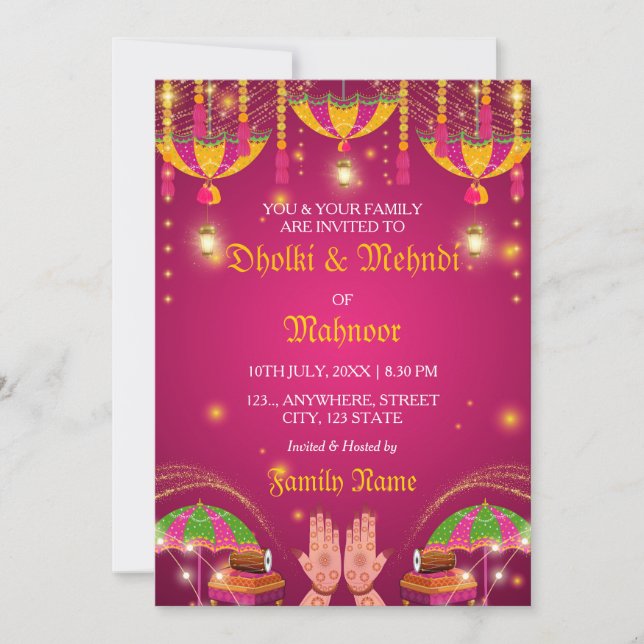Parapluie coloré Mehndi & Dholki Night Invitation (Devant)