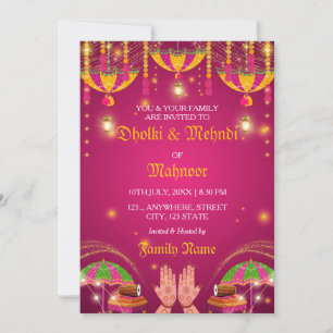 Parapluie coloré Mehndi & Dholki Night Invitation
