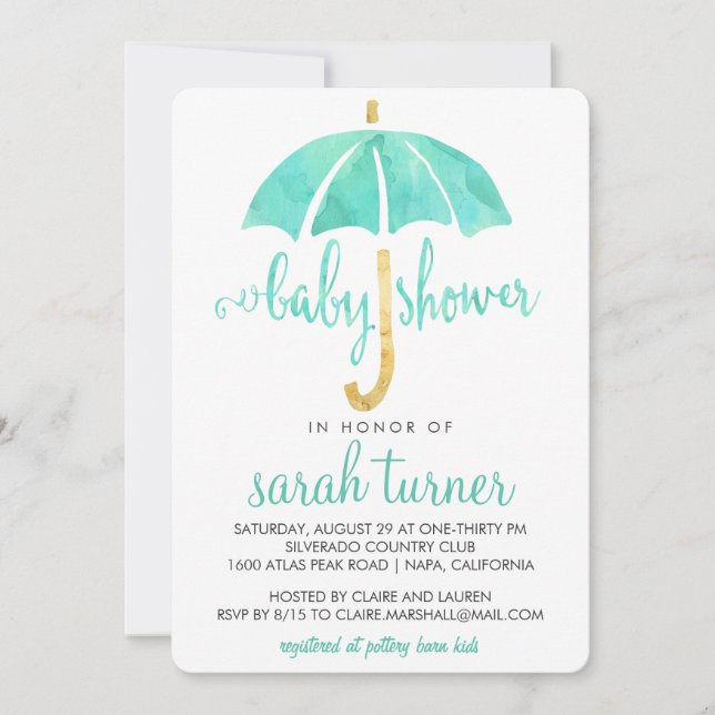 Parapluie de menthe Neutral Baby Shower Invitation (Devant)