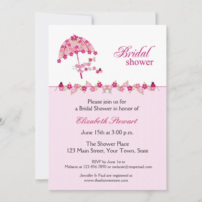 Parapluie floral rose, invitation de Fête de la (Devant)