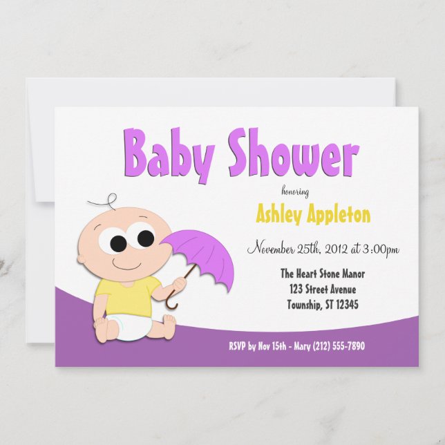 Parapluie pour bébé pourpre et jaune - Invitations (Devant)